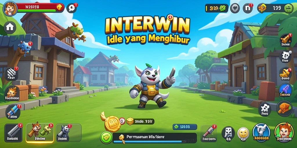 Screenshot INTERWIN menampilkan karakter yang aktif mengumpulkan sumber daya.