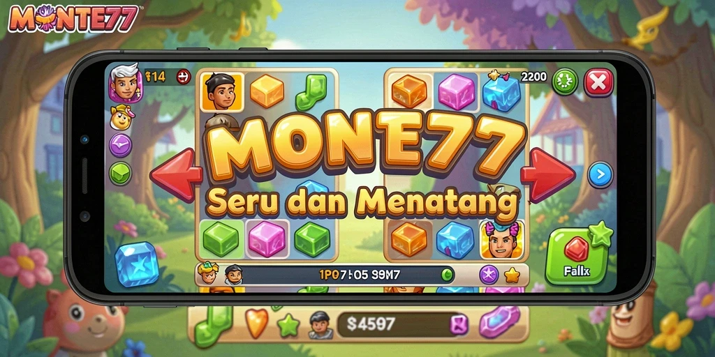 Tampilan gameplay seru dari MONTE77 yang penuh warna dan tantangan.